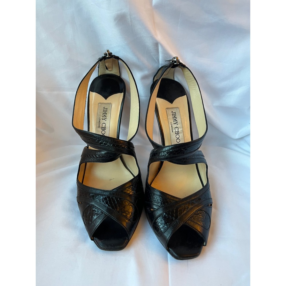 Jimmy Choo Sandals Black Embossed Leather Sz 38 1/2